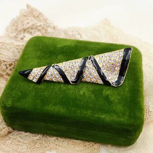 Art Deco Style Rhinestone Fan Brooch, Large Sparkly Enamel pin